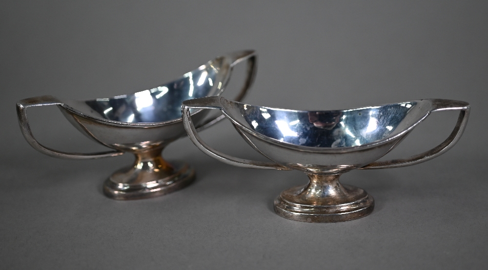 A pair of ep twin-handled navette open salts, to/w a pair of mustards pots, Jersey cream jug and a - Image 3 of 6