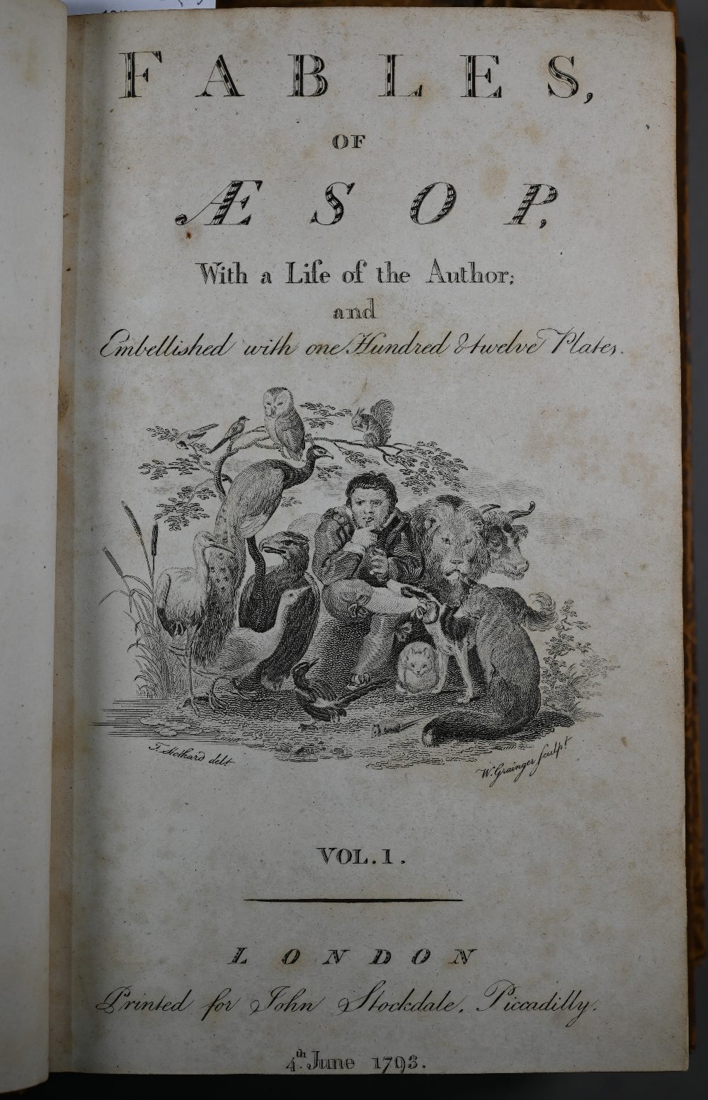 Aesop's Fables with engraved illustrations, two volumes, London: John Stockdale 1793, full dec - Image 4 of 4