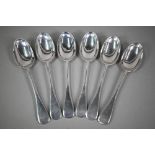 A late Victorian set of six old English pattern silver tablespoons, Charles Boyton II, London