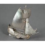 A miniature silver sailing vessel in full sail, Adolph Barsach Davis, London import 1928, 8cm