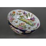 A 19th century Continental porcelain punch-bowl in the manner of the 18th century Worcester factory,