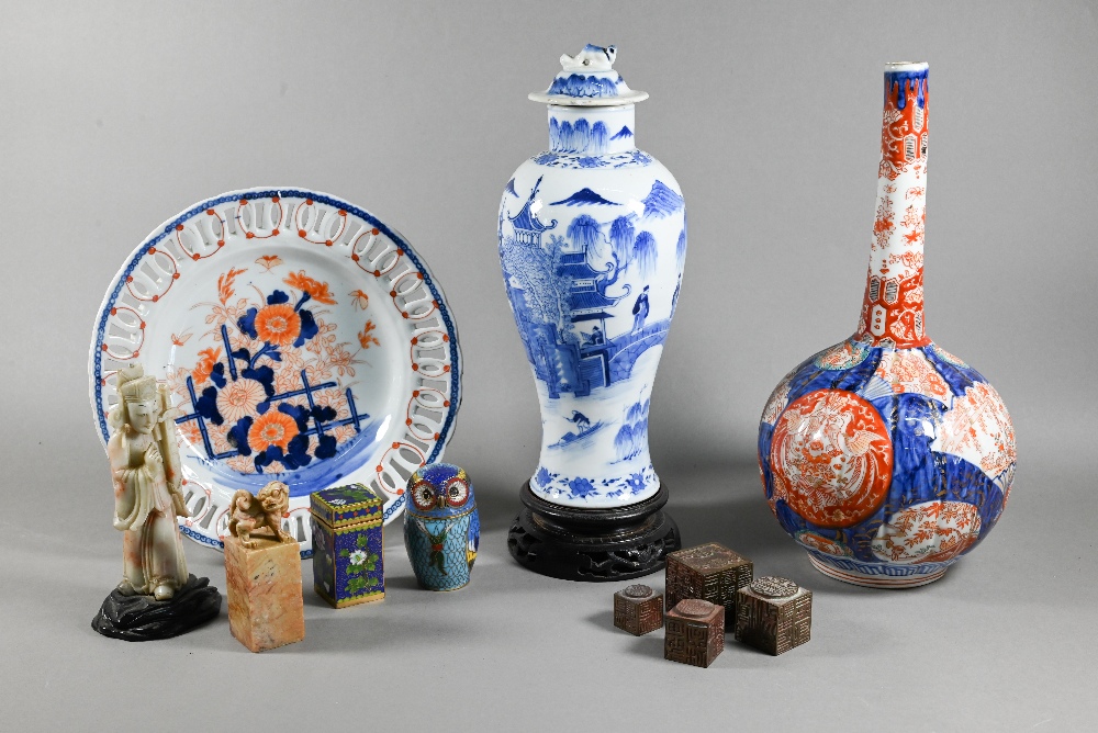 A small collection of Asian china and collectables including a 19th century Chinese blue and white
