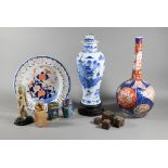 A small collection of Asian china and collectables including a 19th century Chinese blue and white