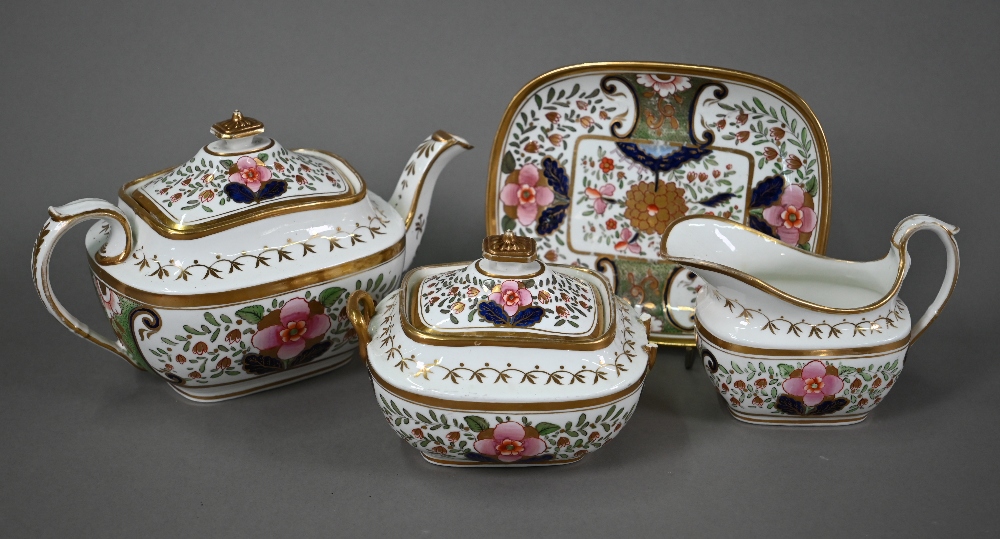 An early 19th century Swansea china part tea service, painted and gilded with floral design, - Image 6 of 6