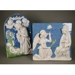 Two Cantagali (Florence) glazed earthenware relief plaques, depicting the Annunciation with Mary and