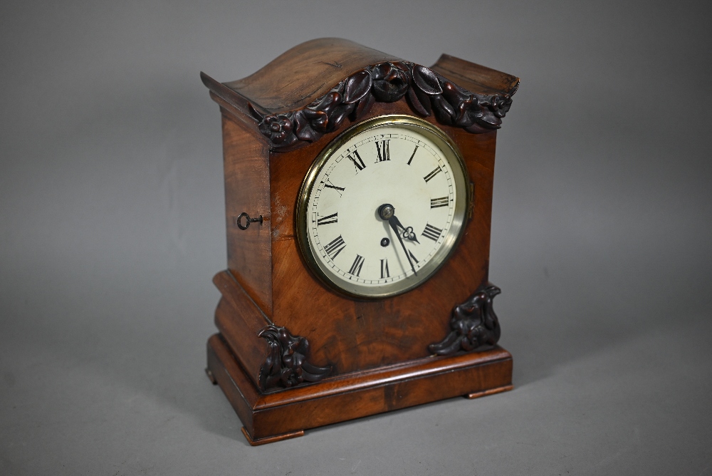 A mid 19th century single fuse mahogany cased English bracket clock, with white enamelled dial and - Image 2 of 6