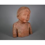 A terracotta bust portrait of a young child, unsigned, 31 cm (late 20th century school)