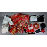 A collection of folk costume including skirts, shirt, waistcoat etc to/w a collection of lace panels