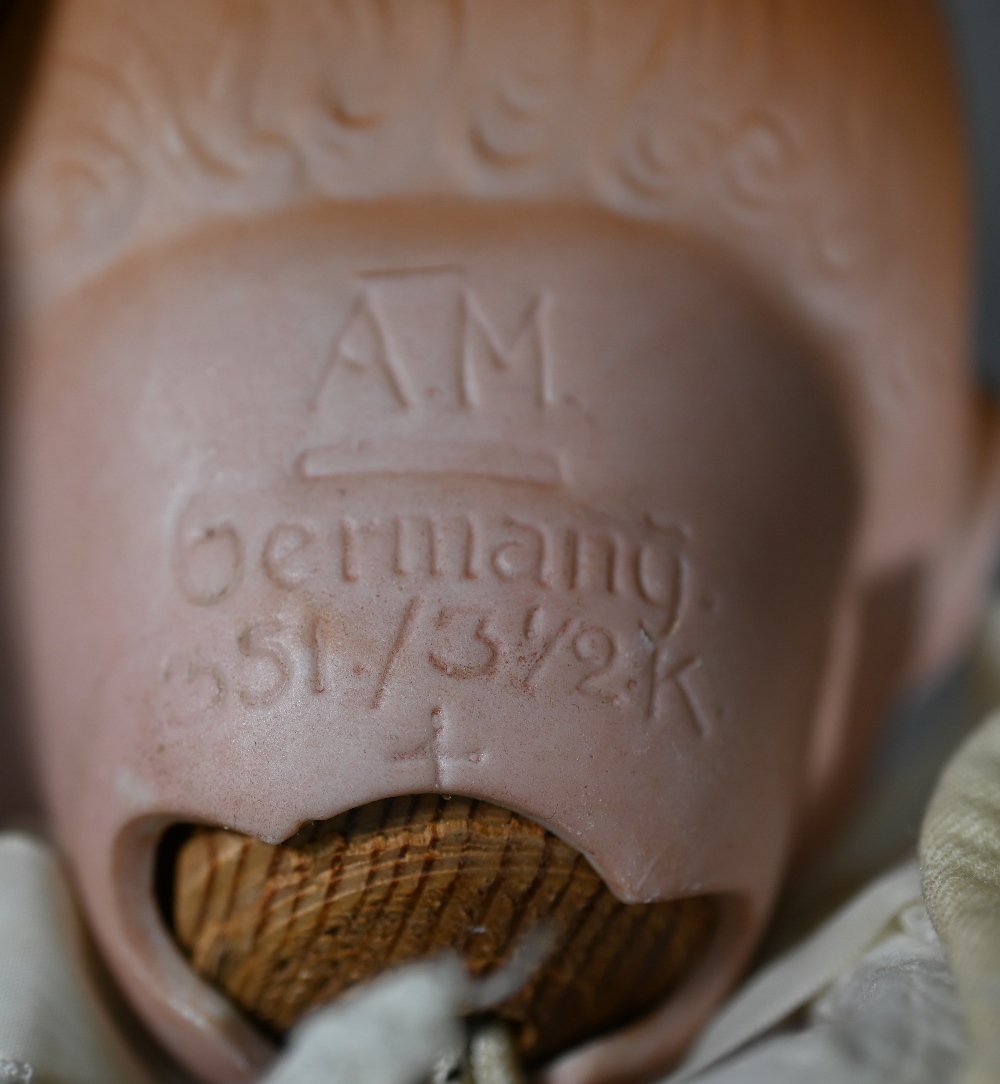 An Armand Marseille AM351/3 1/2 k bisque-headed baby doll with fixed blue eyes and open mouth with - Image 5 of 10