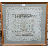 A Regency period needlework sampler, worked with animals and birds, within spiritual verses, Ann