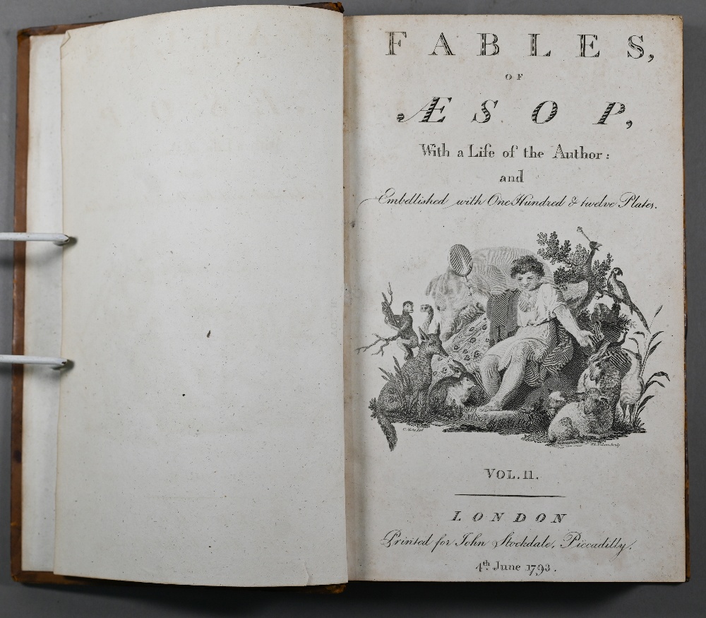 Aesop's Fables with engraved illustrations, two volumes, London: John Stockdale 1793, full dec - Image 2 of 4