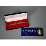 A cased Sterling silver Parker 75 Sonnet Cesile fountain pen with 14k nib with paperwork