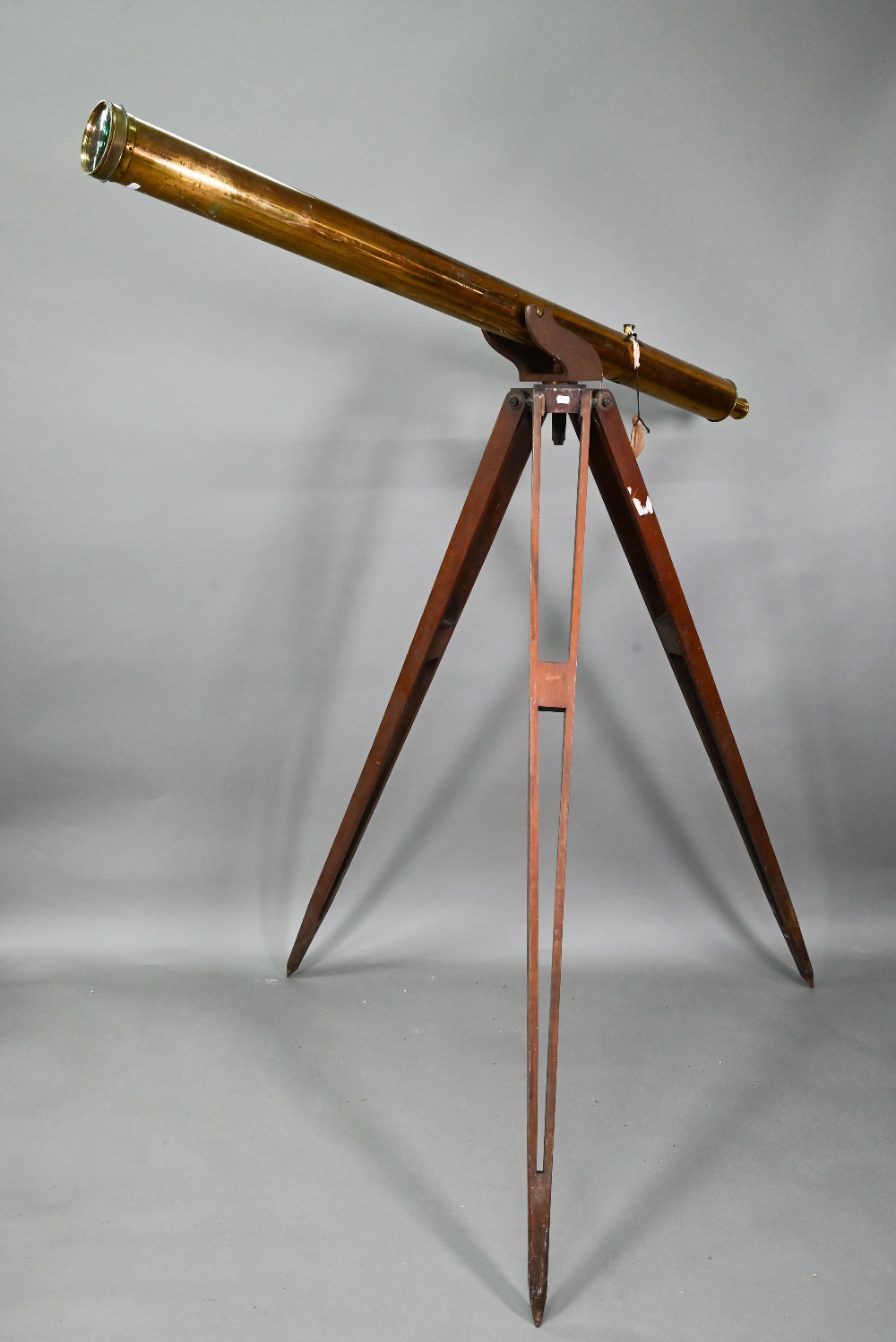 Dolland, London, a late 19th century brass tube telescope, raised on a folding wooden tripod stand - - Image 2 of 14