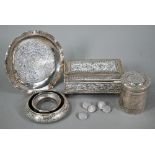 A selection of Indian low-grade silver with chased and engraved decoration, including a toroidal