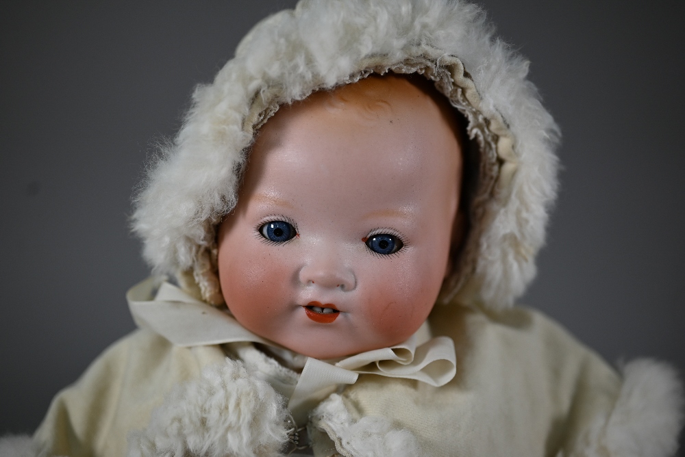 An Armand Marseille AM351/3 1/2 k bisque-headed baby doll with fixed blue eyes and open mouth with - Image 3 of 10