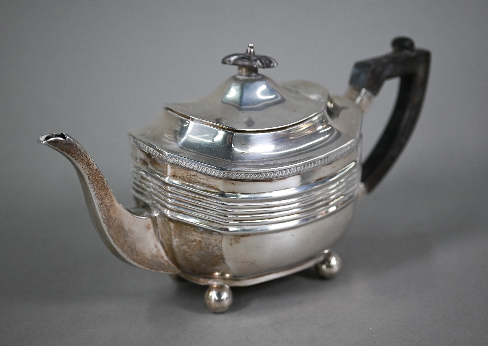 A late Victorian heavy quality silver three-piece tea service in the Regency manner, with - Image 3 of 5