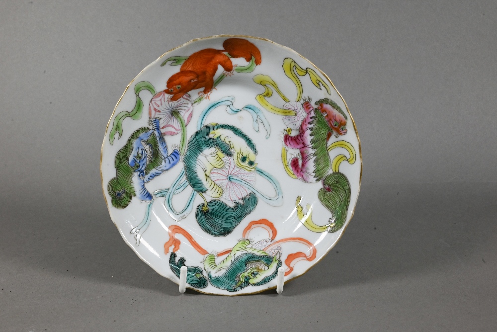 A 19th century Chinese famille rose scalloped dish painted in bright polychrome enamels with five - Image 2 of 10