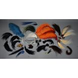 A collection of various vintage hair ornaments including Birds of Paradise feathers, plumes, bird