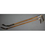 Two malacca riding crops with antler handles, one iwth 9ct gold band, Julius Klinkhardt, London