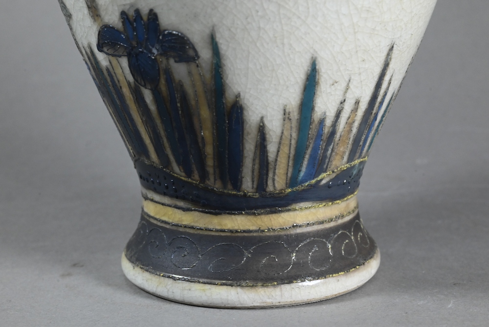 A 19th century Japanese vase of flattened oval form with applied dragon around the short neck, - Image 4 of 13