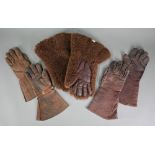 Two pairs of brown leather motoring gauntlets, one size 9 to/w a pair of shearling gauntlets (3)