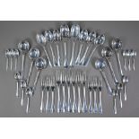 A set of Hanoverian rat-tail flatware complete for six, comprising dessert spoons and forks, table