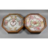 A 19th century shell-work sailor's Valentine, the two hinged octagonal glazed frames worked with