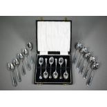 A cased set of six Hanoverian rat-tail silver coffee spoons, Hampton Utilities, Birmingham 1969,