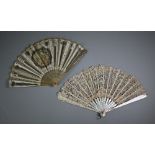 A 19th century Regency tortoiseshell fan, the silk-mounted wire gauze leaf printed and painted