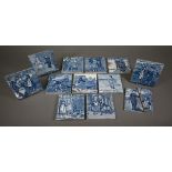 A Victorian set of twelve Wedgwood pottery calendar tiles - each transfer-printed in blue and