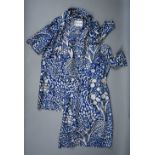 Hardy Amies - A vintage two-piece in blue and cream silk, comprising dress of plain form with