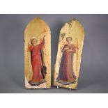 A pair of 19th century Italian paintings of angels after Fra Angelico, with gilded backgrounds on