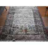 A fine old Persian silk Tabriz rug with tree of life design on camel ground, 220 cm x 146 cm