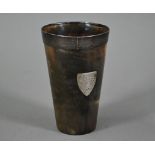 Winchester College interest - a Victorian silver-mounted horn rowing trophy beaker, Challenge