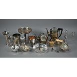 An epns half-reeded four-piece tea/coffee service to/w a candelabrum, comport, ice-bucket, syphon