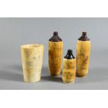 Three Japanese turned bone and hardwood mounted scent bottles to/w a bone section possibly from a