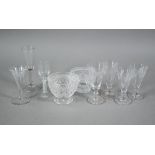 An antique ale-glass, the slender bowl etched with hops and barley on plain stem and fold-over foot,