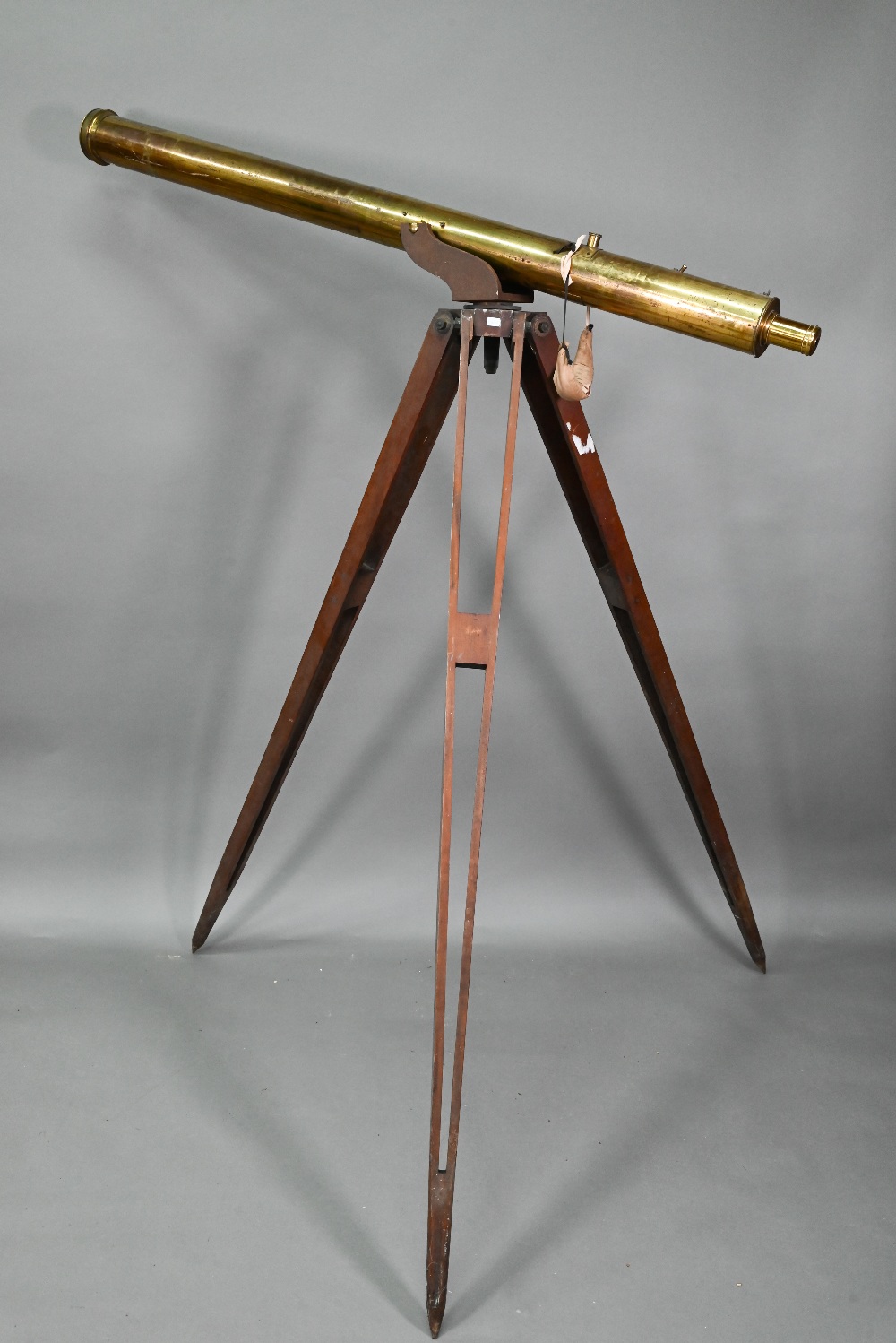 Dolland, London, a late 19th century brass tube telescope, raised on a folding wooden tripod stand - - Image 3 of 14