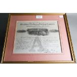 Railwayana - an 1858 Stockton & Darlington Railway Company £25 share certificate, 19 x 24 cm,