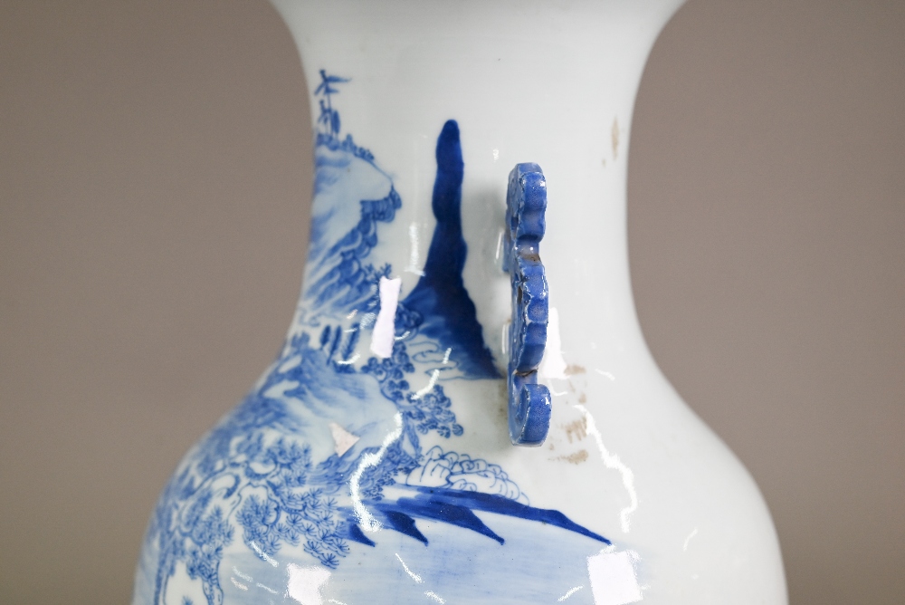 A 19th century Chinese blue and white baluster vase with archaistic dragon handles, late Qing - Image 3 of 10