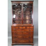 George III mahogany secretaire bookcase, the associated astragal glazed upper part over a fitted