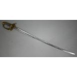 A Victorian Officer's sword, the 81 cm slightly curved blade etched for W P Hood Esq, Royal Bucks