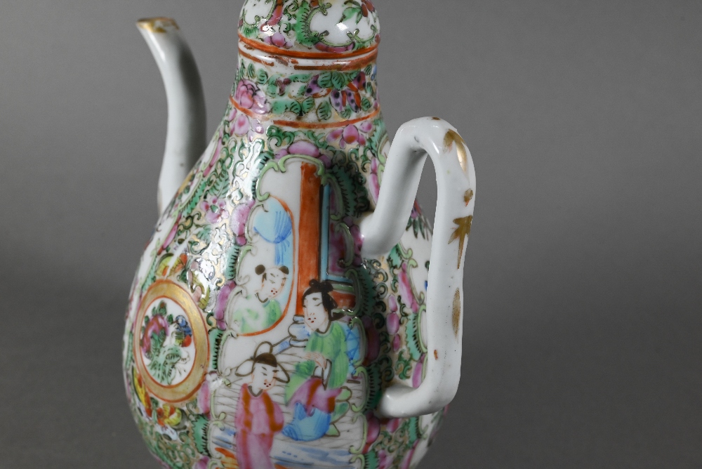 A Chinese Canton famille rose teapot and cover, the pear-shaped body painted with figures and - Image 12 of 12