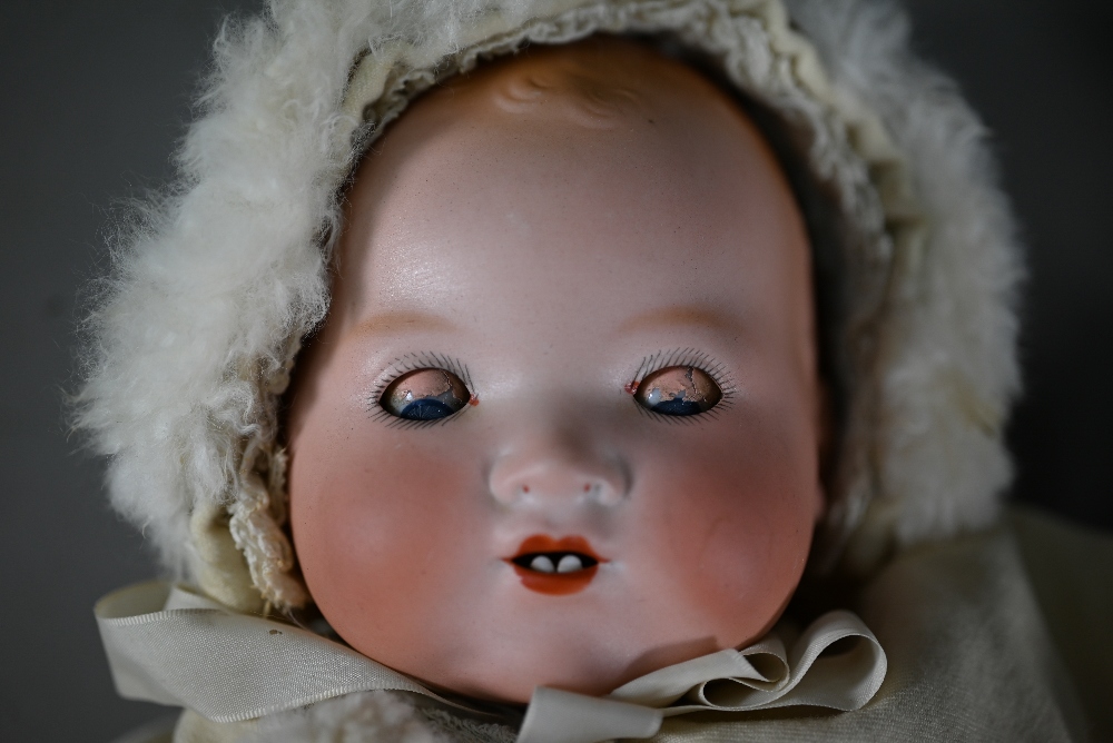 An Armand Marseille AM351/3 1/2 k bisque-headed baby doll with fixed blue eyes and open mouth with - Image 4 of 10