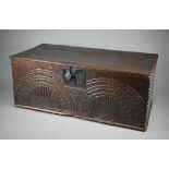 A late 17th century bible box with lunette carved front, 70 cm x 36 cm x 26.5 cm h