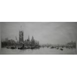 Rowland Langmaid (1897-1956) - 'The Houses of Parliament and Westminster Bridge', etching, pencil