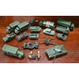 Fourteen various unboxed Dinky military models and others in Triang Minic (box)