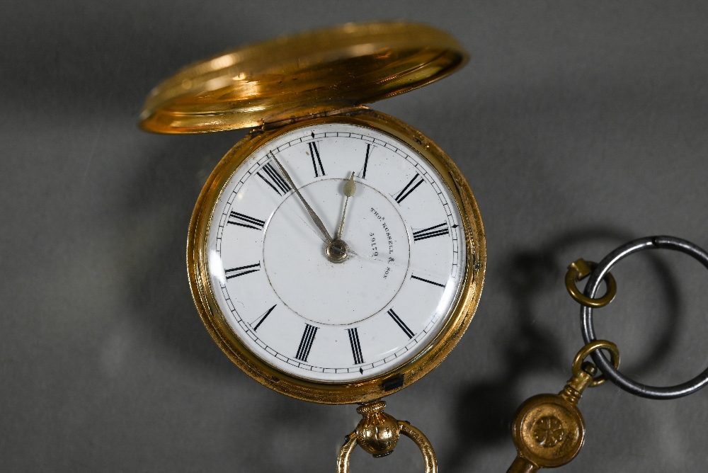 Thomas Russell & Son, 59179, an 18ct gold cased hunter pocket watch, heavilly chase engraved - Image 2 of 6