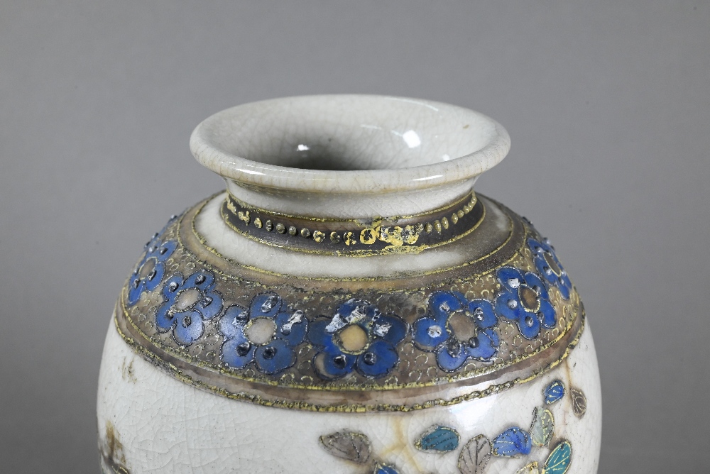 A 19th century Japanese vase of flattened oval form with applied dragon around the short neck, - Image 5 of 13