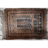 Persian Baluchi brown ground prayer rug, 130 x 92 cm